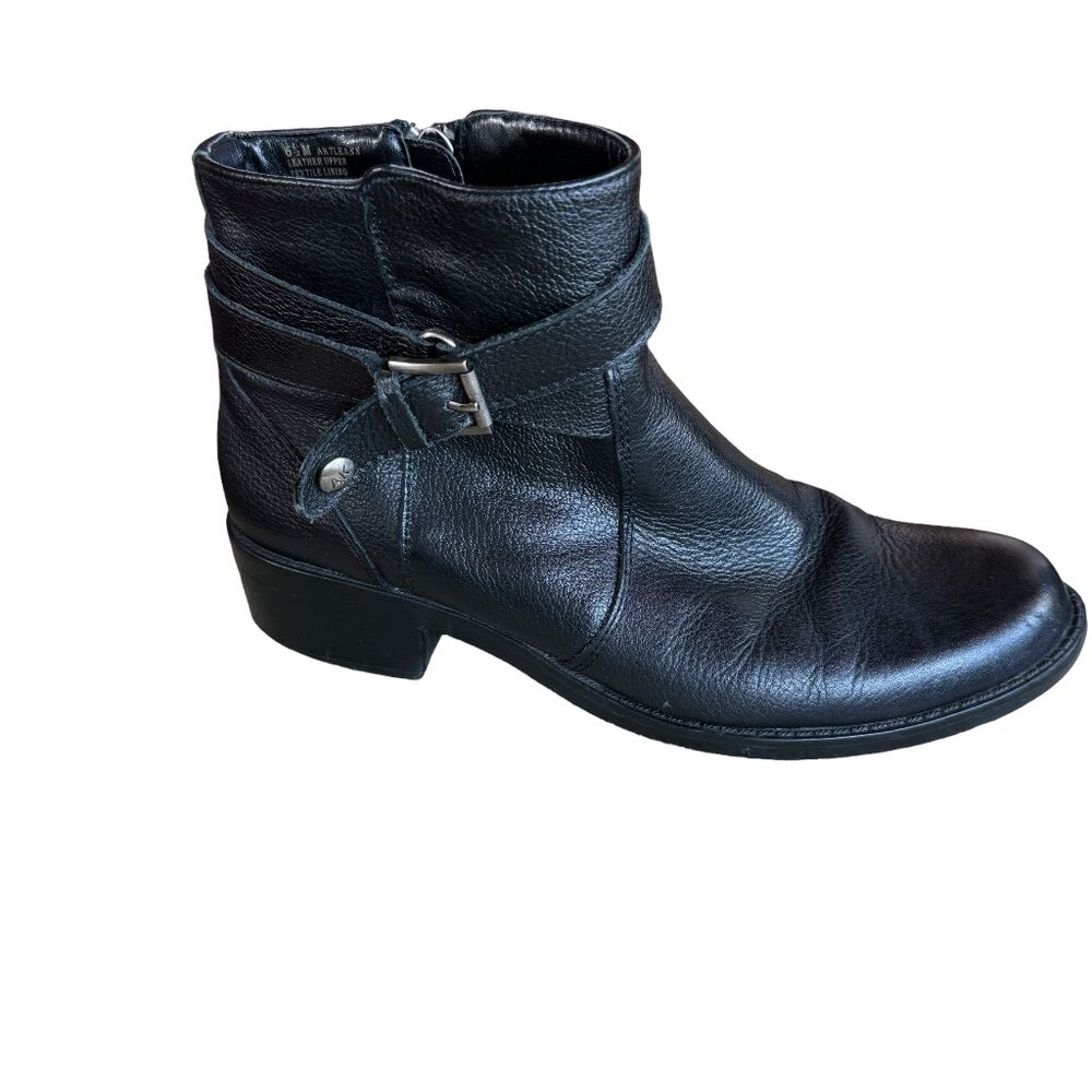 ANNE KLEIN Womens Size 6.5 M Black Leather Zip Buckle Ankle Fashion Boots Bootie